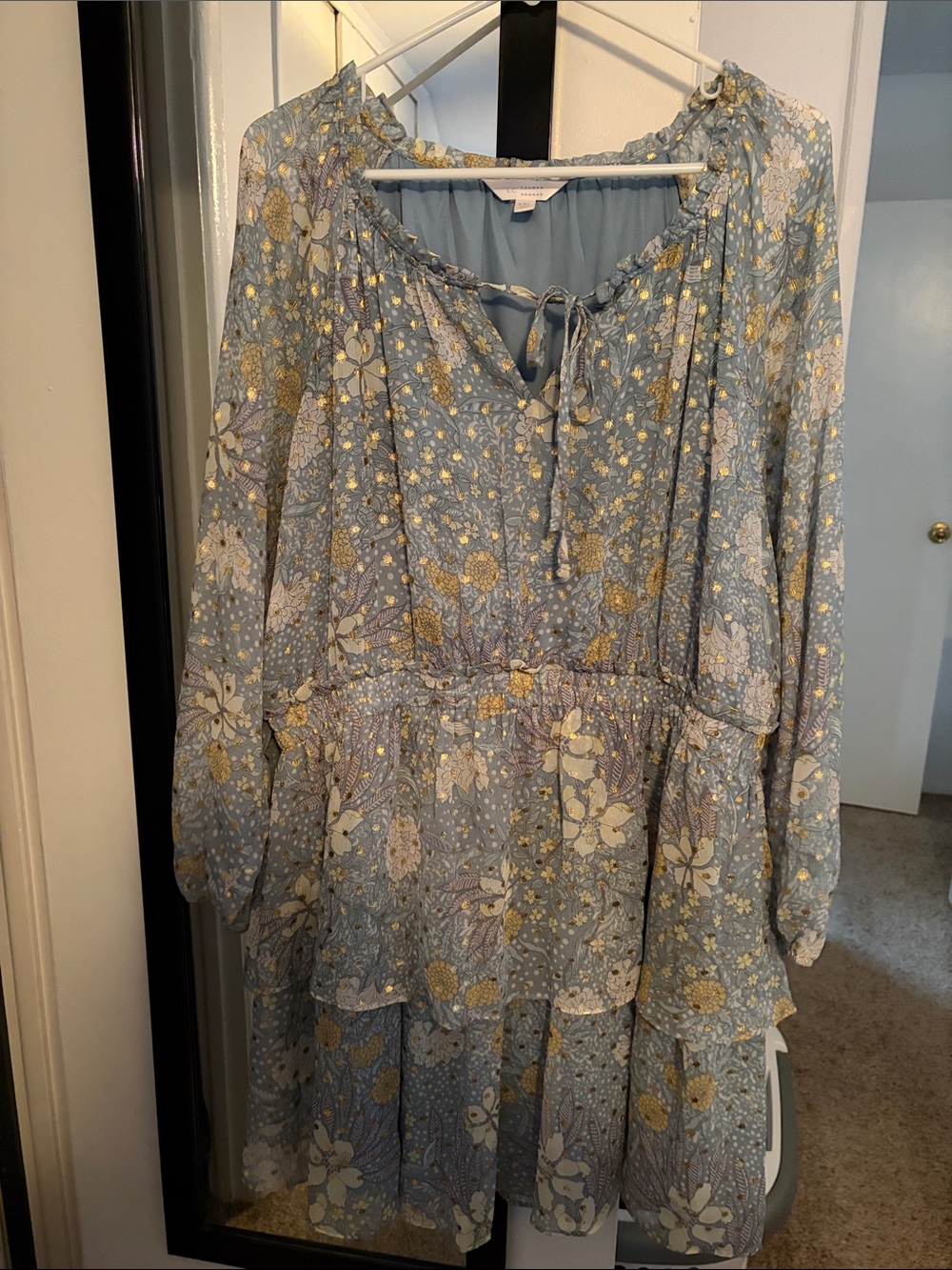 LC Lauren Conrad Blue Floral Long Sleeve Tiered Dress